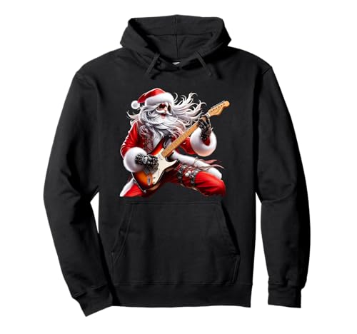 Rock Guitar Santa Claus Playing Guitar Christmas Pajamas Fun Sudadera con Capucha