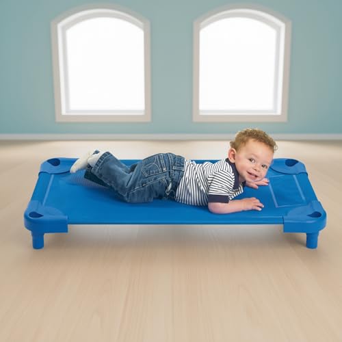 Image of Angeles Stackable Daycare Cots, Value Line Toddler Cot 40 inch L x 22 inch W, Assembled Daycare Furniture for Preschool Classroom, Toddler Size, Pack of 1, Blue