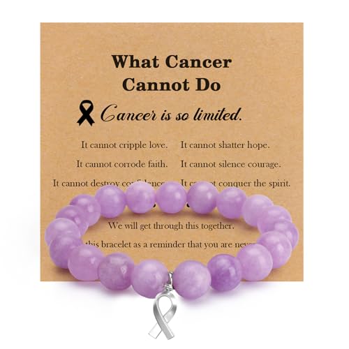 Lavender Cancer Bracelets for Women Natural Stone Bead Healing Bracelets Inspirational Gifts for Cancers Survivor Comforting Gifts for Cancer Patients Charity Public Social Event Support Fundraising