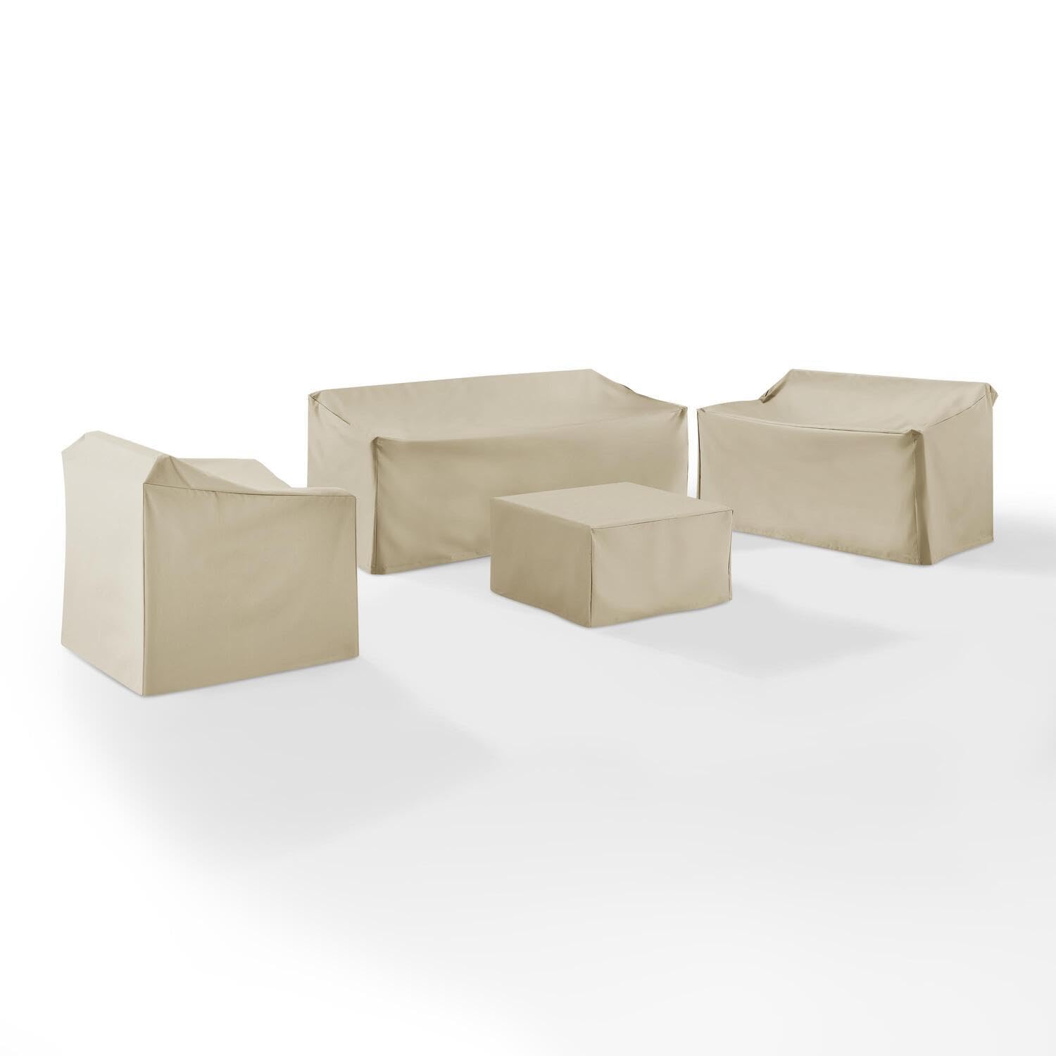 Maykoosh Eclectic Elegance Vinyl 4 Piece Furniture Cover Set (Loveseat, Sofa, Table/Ottoman, Chair), Tan, Washable Outdoor Furniture Covers, Patio Furniture Covers w/Drawstrings