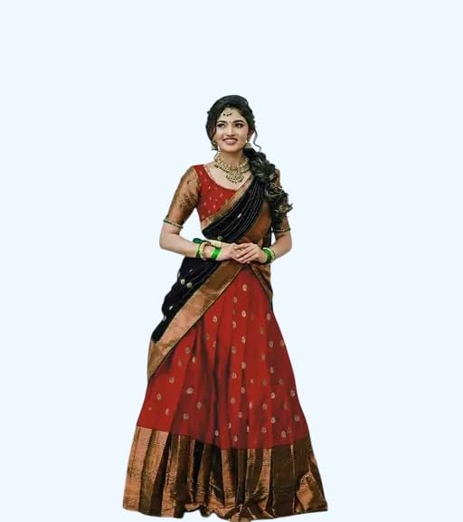 Image of ZITON Women's Indian Traditional Kanjivaram Silk Pure Weaving Lehenga Choli Along With Dupatta And Blouse Piece, Half Saree (Unstitched)