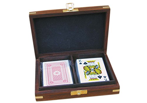 Coffret jeu de cartes Rommé en bois avec ornements en laiton Cover