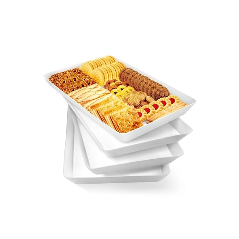 WOWBOX 4 pcs Serving Tray for Entertaining, Grilling BBQ Accessories, Serving Platters for Snacks, Fruit, Reusable Plastic Trays for Serving Food and Pantry Organization in Kitchen & for Parties