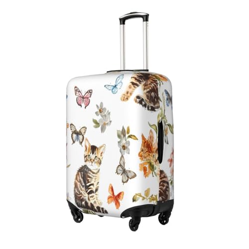 Cute Cat Butterfly Travel Luggage Cover Elastic Suitcase Covers Washable Anti Scratch Luggage Dust Covers Protector, Fits 18-21 inch Luggage, S2