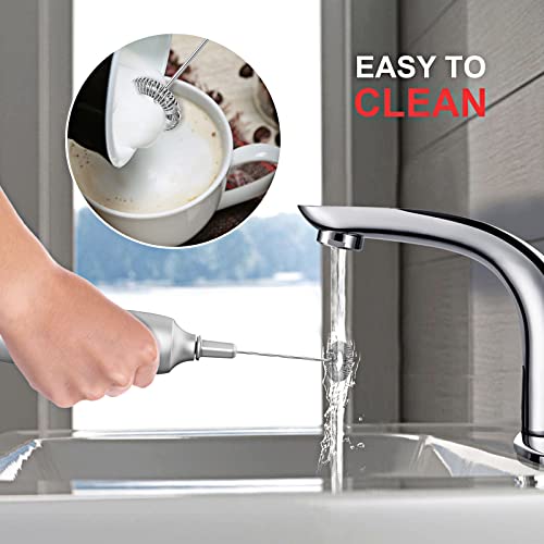 Image of Bonsenkitchen Electric Milk Frother Handheld, Portable Whisk Milk Foam Maker with Stainless Steel Stand, Battery Operated Drink Hand Mixer for Coffee, Matcha (Upgraded Silver)