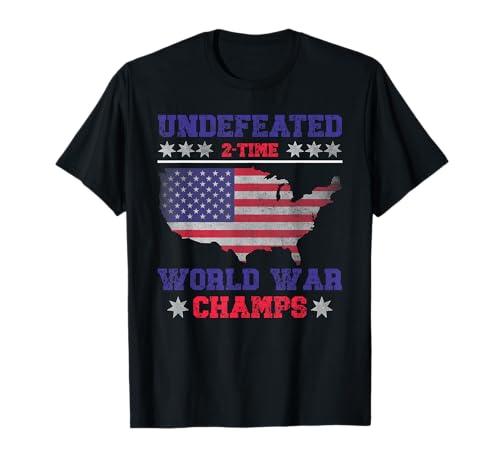 Undefeated 2 Time World War Champs 4th of July USA Map Retro T-Shirt