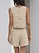 Qianderer 2-teiliges Sommer-Outfit für Damen, aus Leinen, passendes Set, Lounge-Shorts, Shorts, bauchfreies Oberteil mit Taschen für Strandurlaub, Ein Khaki, M