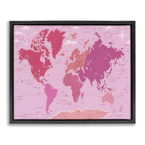 Pink Tones World Map Atlas, 16 x 20 Inch Canvas in Floater Frame