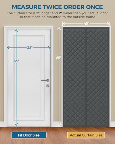Image of Augblinds Thermal Insulated Door Curtain, Magnetic Closure, 38 x 83, Gray