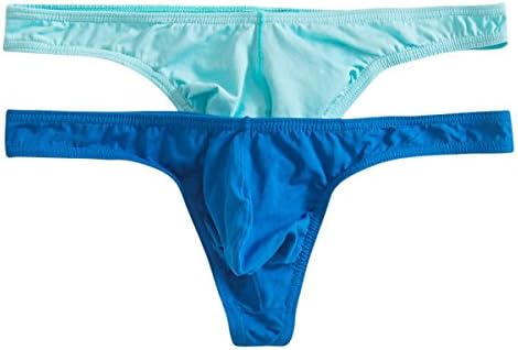 QiaTi Men's Sexy Underwear Thongs Strings Stretchy Briefs 100% Cotton Pack of 2 (US Small/with Tag M, 2Pcs(Sky Blue+Blue))