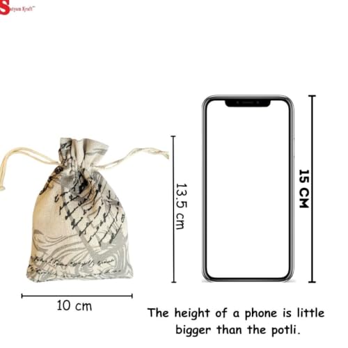 Image of SATYAM KRAFT 100 Pcs Jute Potli Bags for Wedding, Return, Festive Gifting, Eco-Friendly, Handmade Drawstring Bags for Jewelry, Sweets, Dry, Party, Reusable & Biodegradable (Pack of 100) (Multi color)