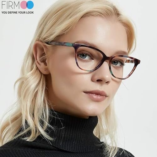 Image of Firmoo Blue Light Blocking Glasses for Computer Reading Womens Cat Eye Acetate Frame Spring Hinge 0.0x Black