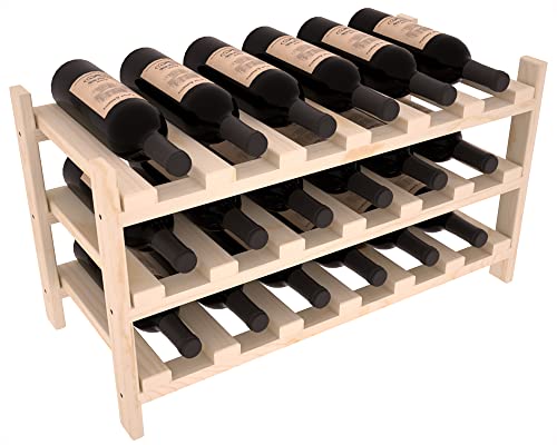Wine Racks America, 18 Bottle Premium Wooden Wine Rack with Display Top, Easy Assembly Modular Wooden Wine Rack, Handcrafted in USA, Pine (Unstained)