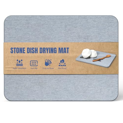 Plentio Tapete de secado de piedra de secado rápido para encimera de cocina, tapetes de secado de platos de diatomeas absorbentes de agua, bandeja de secado de piedra multiusos para tazas, platos,