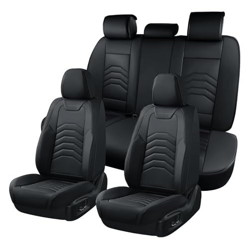 Image of Coverado Car Seat Covers, 5 Seats Black Seat Covers for Cars, Front and Back Seat Cover for Cars Luxury Faux Leather Waterproof Seat Covers Car Seat Protector Universal Fit for Most Cars Trucks SUV