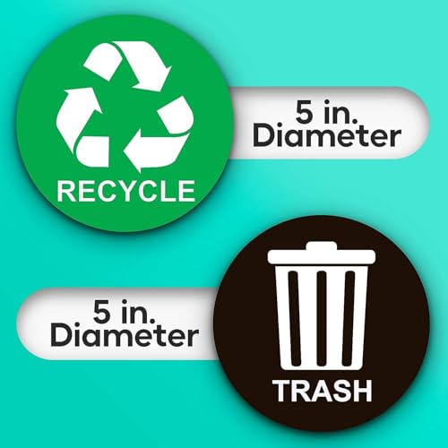 Image of ASSURED SIGNS Recycle Stickers for Trash Bins - 4 Pack 5 Inch Round Labels