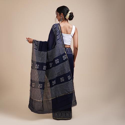 TEEJH navy blue chanderi silk saree – image 3