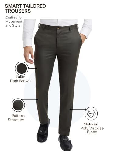 Image of Raymond Men's Slim Fit Mid Rise Structure Pattern Poly Viscose Blend Flat Front Formal Trouser