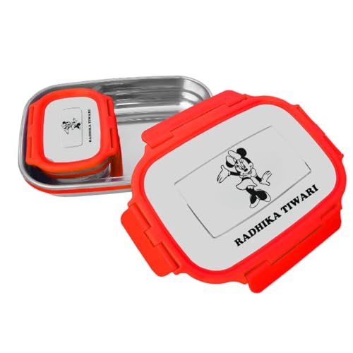 Image of ncgifts Personalized Tiffin | Customized Lunch Box | Personalized Stainless Steel Tiffin Box | Your Child's Name and Favourite Character Engraved | for Scholl Students (Red)