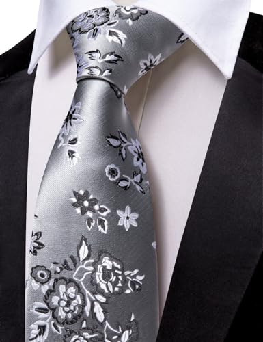 Image of Barry.Wang Floral Ties for Men Flower Necktie with Tie Clip Formal