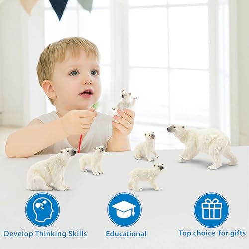 Toymany 6PCS Polar Bear Figurines Toy with Polar Bear Cub, 2-4" Realistic Plastic Arctic Animals Figures Family Set for Christmas Educational Toys Cake Toppers Birthday Gifts for Kids by Toymany - Image 9