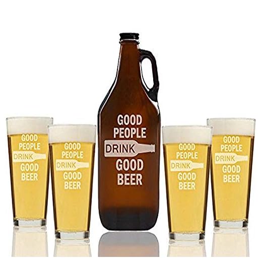 Chloe and Madison"Good People Drink Good Beer" Amber Growler & pint Glasses, Set of 5
