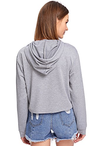 MAKEMECHIC Women's Casual Long Sleeve Pullover Hoodies Crop Tops Sweatshirt A Grey M