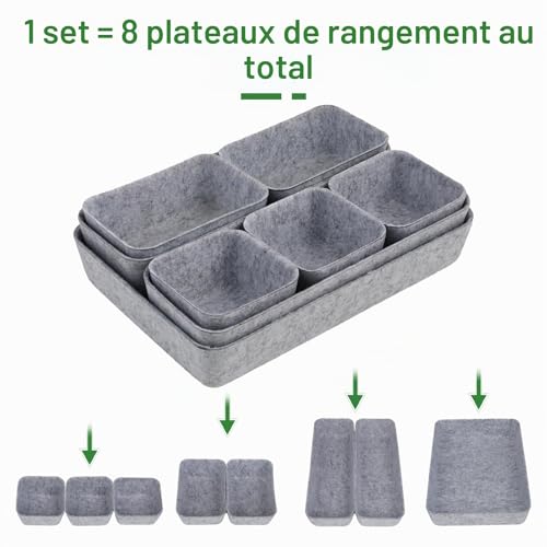 Lot 8 organisateurs tiroir en feutre gris clair Kievano