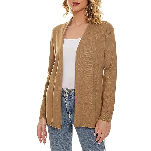 Satuun Women's Casual Open Front Lightweight Cardigan Long Sleeve Breathable Soft Drape Duster Brown