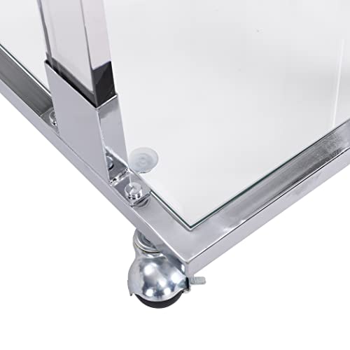Yoluckea Mobile Sofa Side Table Acrylic End Table C Shaped Snack Table On Wheels With Tempered Glass Shelves And Clear Acrylic Frame, Clear Rolling Table Breakfast Tray Table (Silver) #TOP7