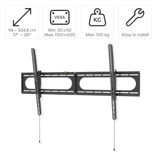 Hama TV Wandhalterung neigbar, Slim (TV Wandhalterung 37-120 Zoll, VESA 50x50 bis VESA 1100x600, bis 100kg, geringer Wandabstand, mit Fischer-Dübeln & Bohrschablone) schwarz – Bild 3