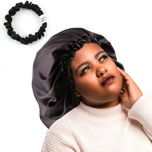 Image of Stain Bonnet Silk Sleep Cap Adjustable Satin Cap for Night Sleeping Hair Bonnet Reversible Double Layer