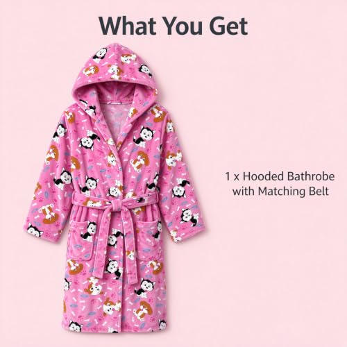 Image of Girls Soft Fleece Robes Plush Hooded Bathrobes Sleepwear for Kids 2-16 Years