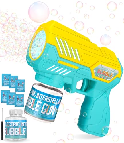 Pistola de bolhas para crianças, máquina automática silenciosa com luzes LED, 10 orifícios, 150 ml líquido, 10000 bolas por minuto, brinquedo para exterior, festas, casamentos, verão