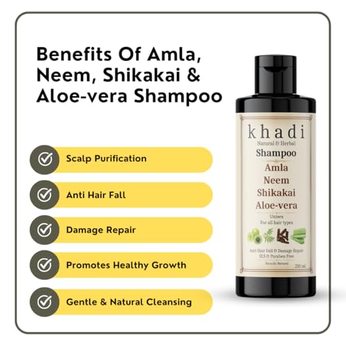 Image of Khadi Amla Neem Shikakai Aloe Vera Anti Hair Fall & Damage Repair Shampoo | Sulfate, SLS & Paraben Free 210 ml