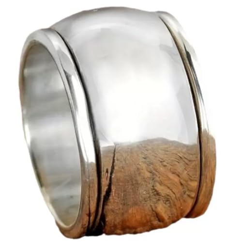 Image of 925 Sterling Silver Wide face Couple Transport Copper Ring, Unisex Plain Ring Index Finger Ring, Wide face Curved Ring, Fashionable and Versatile Street Style Ring Size 7