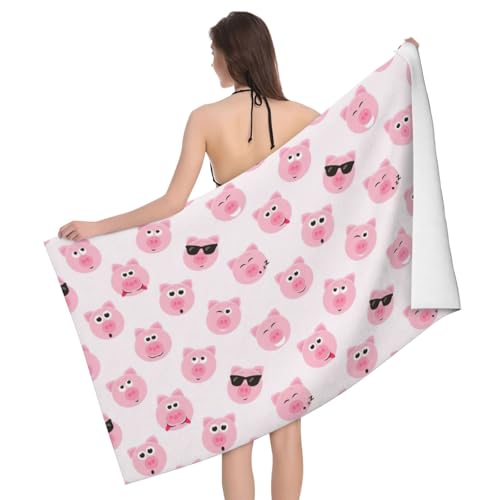 Serviette de bain microfibre absorbante drap douche cochon rose - 2