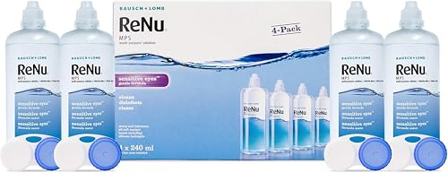 ReNu Multi Purpose Contact Lens Solution 4 x 240ml - Soft Contact Lenses for Comfortable Wear - Gentle on Sensitive Eyes - Clean Disinfect Rinse Lubricate and Store your Lenses - Lens Case Included