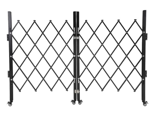 GarveeTech Double Folding Security Gate, 52" H x 75" W Lockable Scissor Gate with 360° Swivel Casters, Heavy-Duty Steel Outdoor Barricade Retractable Gates for Courtyards, Garages, Gardens, Pool by GarveeTech - Used condition - US$105.91