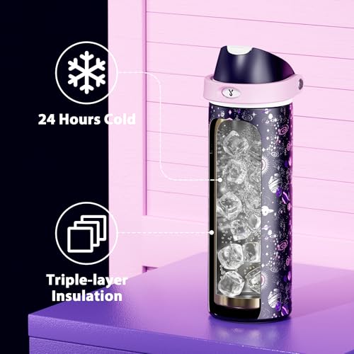 Image of 24 oz Insulated Water Bottle for Women: Meoky Stainless Steel Water Bottle with 2-in-1 Straw and Spout Lid - Leak Proof, Cold for 24 Hours, Fits in Car Cup Holder, BPA-Free for Sports Travel, Cosmic