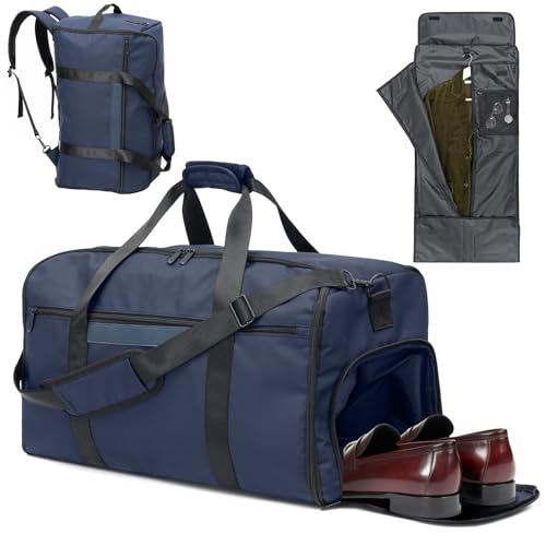 GARPROVM Bolsa de Viaje Convertible 4 en 1, con Compartimento Separado para Traje y Zapatos, Impermeable. Equipaje de Mano, Mochila o Bolsa de Fin de Semana para Hombres y Mujeres (Azul Marino)