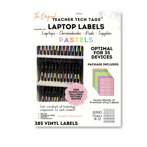 Classroom Color Coded Chromebook Laptop Labels for Student Classroom Devices (Pastel Colors, Qty for 35 Devices)