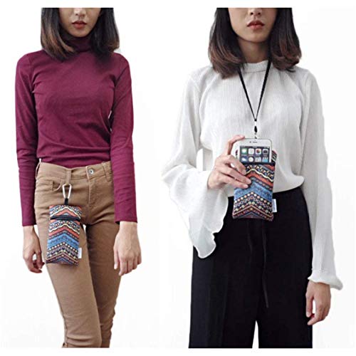 Image of Tainada Neoprene Neck Cell Phone Sleeve Bag Pouch w /Clip (Ethnic Pattern) | Tainada small shockproof water-resistant, lightweight cellphone pocket holder carrier, w / adjustable lanyard and carabiner