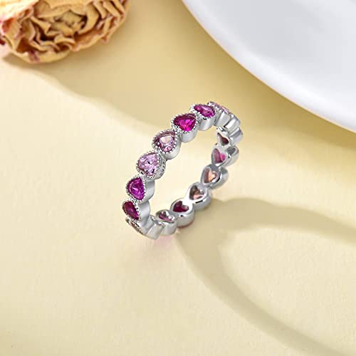 Heart Pink Rings 925 Sterling Silver Jewelry Cubic Zirconia Synthetic Rings Valentine's Day Anniversary Presents for Women2