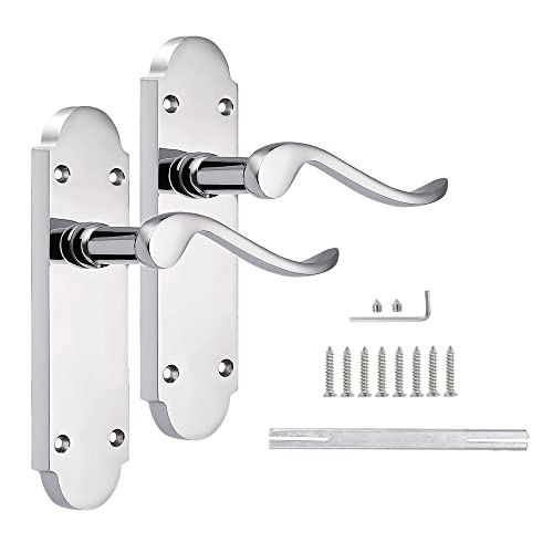 Probrico 1 Pack Chrome Shaped Door Handle on Backplate 168mm×40mm, Internal Door Handle in Polished Chrome Color