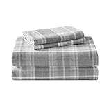 Laura Ashley Home - Flannel Collection - Sheet Set - 100% Cotton, Ultra-Soft Brushed Flannel, Pre-Shrunk & Anti-Pill, Machine Washable Easy Care, Queen, Mulholland Plaid Grey