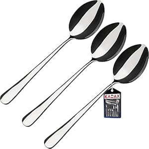KADAX Lepel van roestvrij staal, set van 3, soeplepel, tafellepel, eetlepel, ovale lepel, eetlepel, roestvrijstalen lepel, vaatwasmachinebestendig (L: 19,5 cm, zilver)