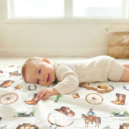 Image of Western Baby Blanket, Soft Flannel Cowboy Newborn Blanket, Cozy Unisex for Boys & Girls, Lightweight Stroller & Crib Blanket 30x40