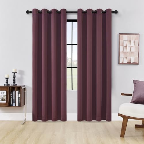 Image of HUTO Blackout Bedroom Curtains Panels 84 Inch - Energy Saving Thermal Insulated Privacy Protect Antique Copper Grommet Sun Block Drapes for Living Room, 1 Pair, 52 by 84 Inch, Burgundy Red
