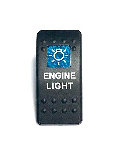 Southern Marine Euro Rocker Switch Cover with Text, Black with Blue Lens. Contura II, Fits Carling, Cole Hersee, Blue seas (Engine Light)